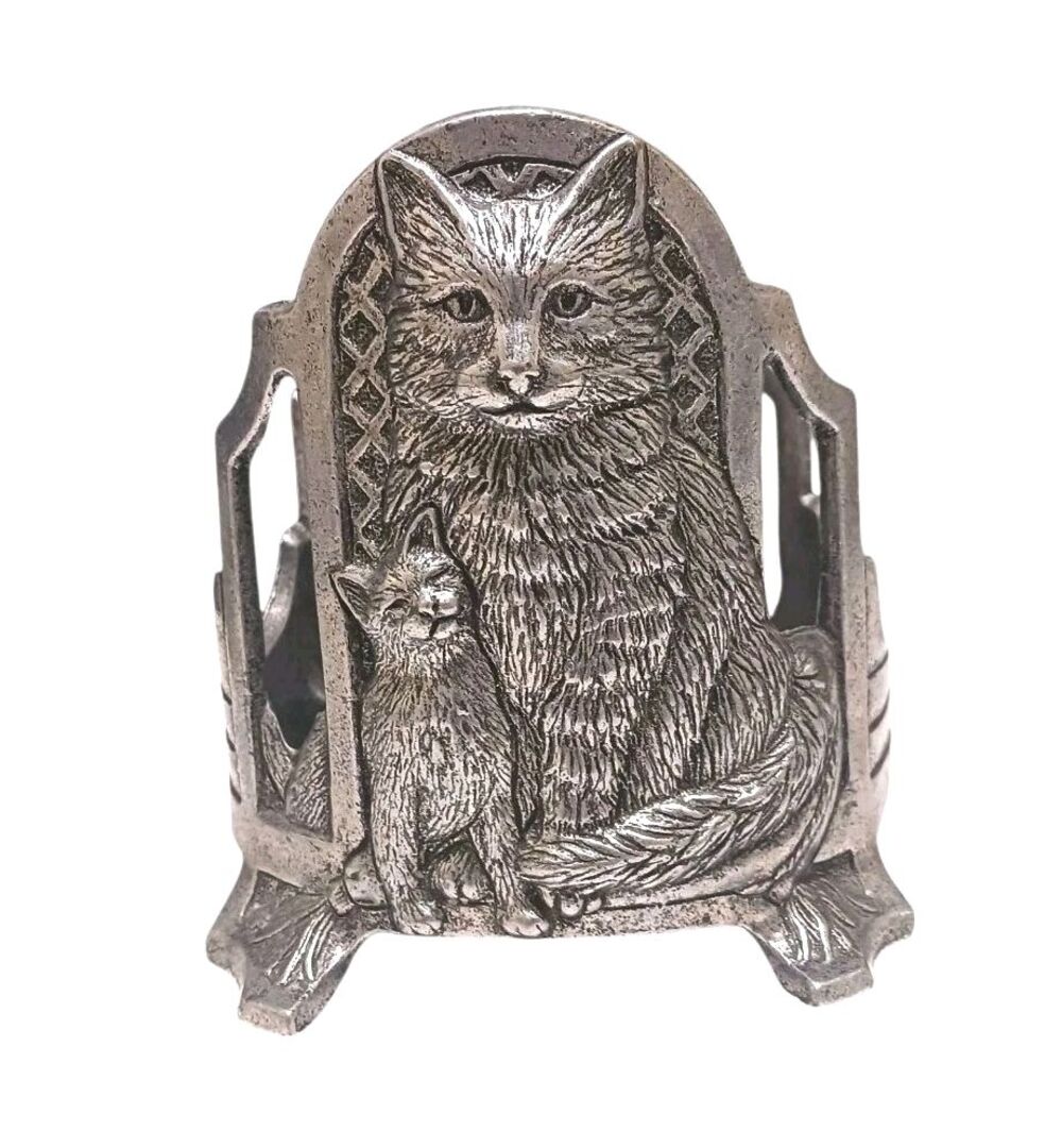 Vintage Cat & Kitten Pewter Large Jar Candle Holder Footed Cast Metal Carson EUC